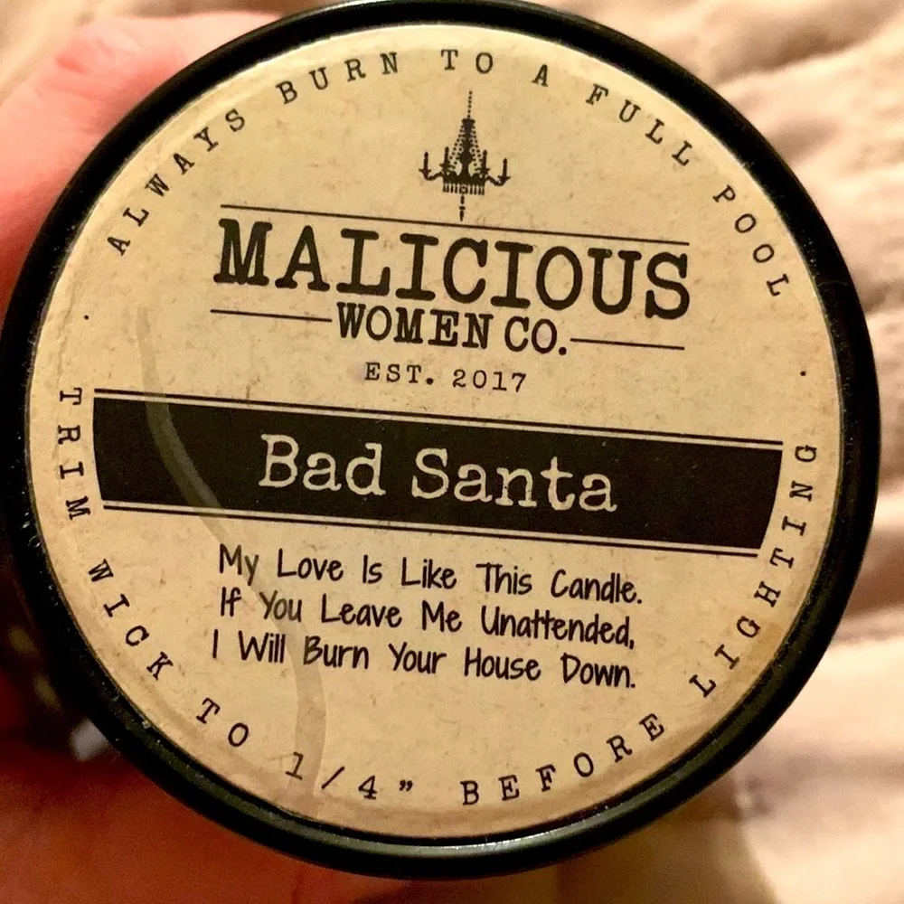 New RARE Malicious Women Bad Santa spiked eggnog rum 9 oz jar organic soy candle